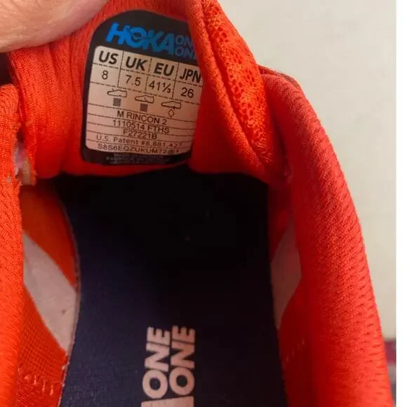 Mens Hoka Rincon 2 Red White Running Shoes Sneakers Fiesta Turkish Sea Size 8 - Picture 12 of 14